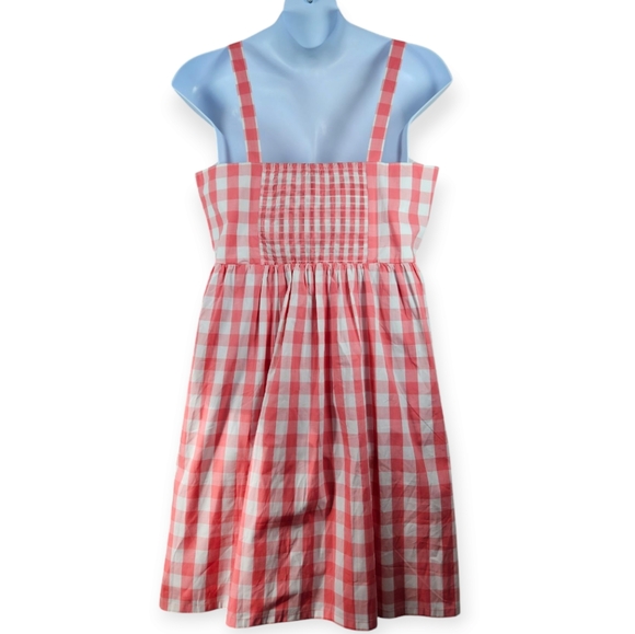 NWOT J Crew pink white gingham smocked fit & flare A-line dress Womens XLarge - Picture 2 of 11